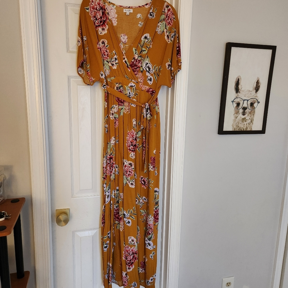 Floral Maxi Dress Mustard Yellow Small